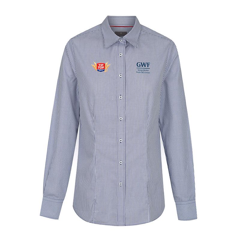 Ladies Micro Check Long Sleeve Shirt - White/Navy 8