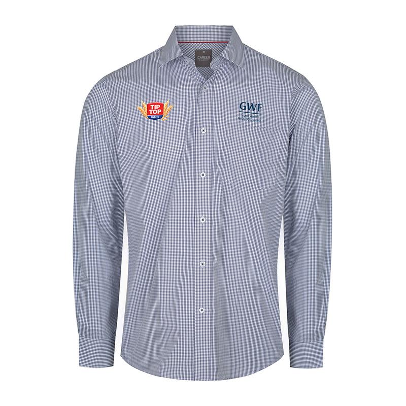 Mens Micro Check Long Sleeve Shirt - White/Navy